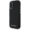 Original Handyhülle IPHONE 16 Karl Lagerfeld Saffiano Full Wrapped Elongated Metal Logo MagSafe schwarz