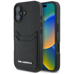 Oryginalne Etui IPHONE 16 Karl Lagerfeld HC Grained PU Cardslot Metal Elong czarne