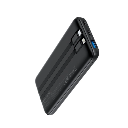 Powerbank Choetech B654 10000mAh 22.5W USB-A / USB-C / micro USB with built-in USB-C / Lightning cable - black