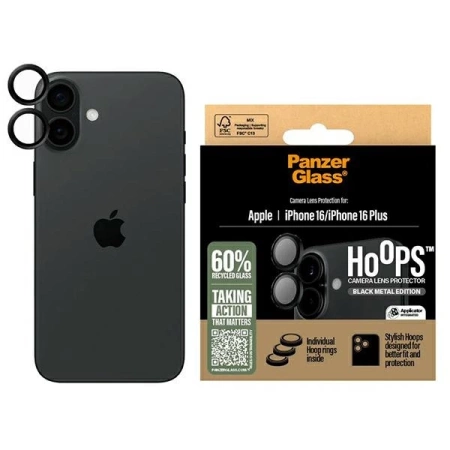PanzerGlass Hoops Schwarzer Linsenschutz iPhone 16 6,1&quot; / 16 Plus 6,7&quot; 1283