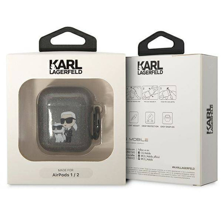 Original Handyhülle APPLE AIRPODS Karl Lagerfeld Gliter Karl&Choupette (KLA2HNKCTGK) schwarz