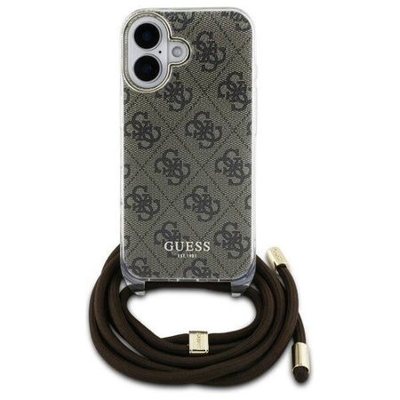 Original Handyhülle IPHONE 16 Guess Hardcase Crossbody Cord 4G Print (GUHCP16SHC4SEW) braun