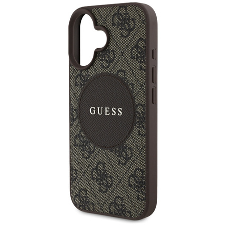 Original Handyhülle IPHONE 16 Guess 4G Circle Classic Logo MagSafe braun