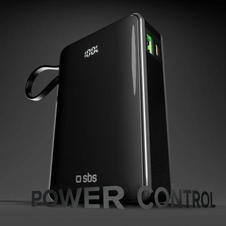 Powerbank SBS 20000 mAh 20W mit integriertem USB-C-Kabel und Digitalanzeige - schwarz