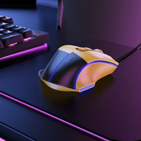 HOCO mysz komputerowa gamingowa przewodowa USB A 3600DPI GM31 czarno żółta