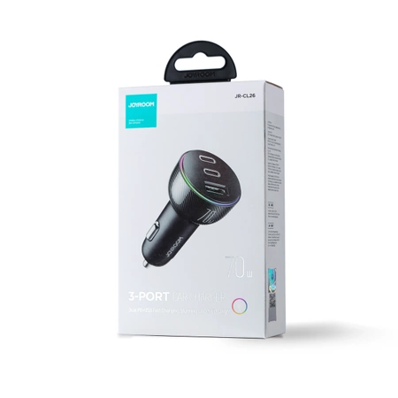 Joyroom Autoladegerät 70W mit 3 Anschlüssen: USB, 2 x USB C schwarz (JR-CL26)