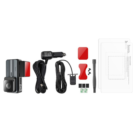 HOCO kamera samochodowa z wyświetlaczem 3,69" + kamera tylna 2K GPS DV12 srebrno szara