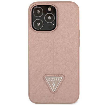 Oryginalne Etui IPHONE 14 PRO Guess Hardcase Saffianotriangle Logo (GUHCP14LPSATLP) różowe