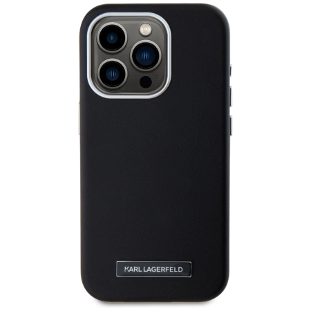 Karl Lagerfeld FW Metal Plate MagSafe iPhone 15 Pro Max Hülle - Schwarz