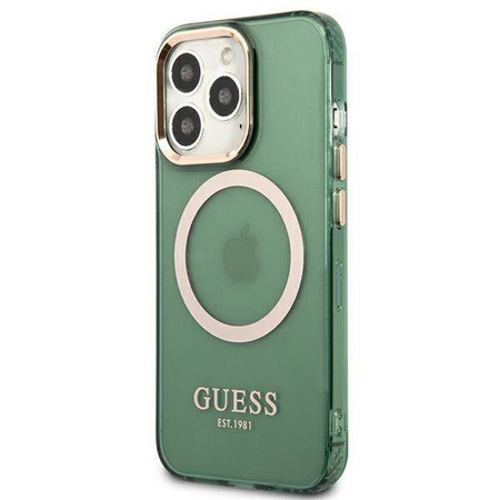 Original Case IPHONE 13 PRO Guess Hard Case Gold Outline Translucent MagSafe (GUHMP13LHTCMA) khaki