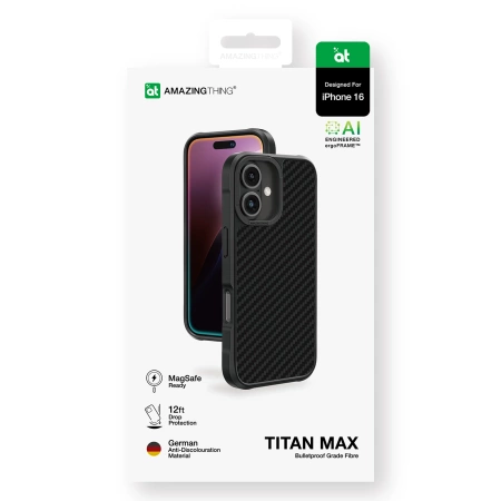 AmazingThing Titan Max Case mit 1500D Aramidfasern für iPhone 16 - Schwarz