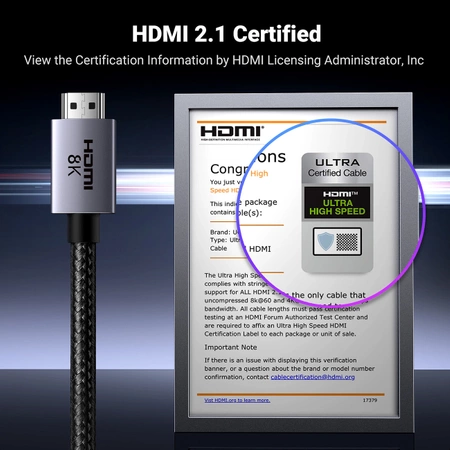 Ugreen HD171 cable with HDMI 2.1 8K connectors certified, 2 m long - gray
