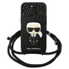 Original Case IPHONE 13 PRO Karl Lagerfeld Hardcase Leather Monogram Patch And Cord Iconik (KLHCP13LCMNIPK) black