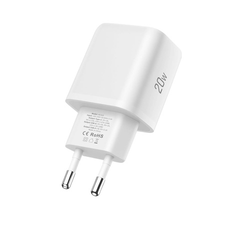 TECH-PROTECT NCA20 2-PORT NETWORK CHARGER PD 20W / QC3.0 + TYPE-C CABLE WHITE