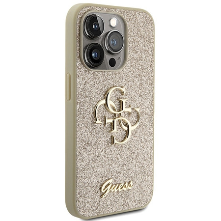 Etui Guess Glitter Script Big 4G na iPhone 15 Pro Max - złote
