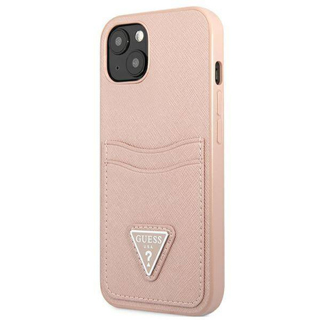 Schutzhülle IPHONE 13 Guess Hardcase Saffianotriangle Logo Cardslot (GUHCP13MPSATPP) rosa