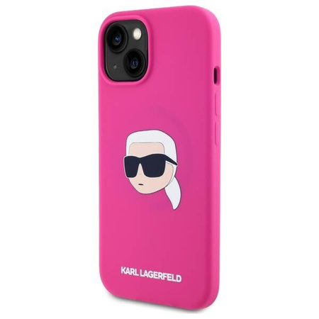 KARL LAGERFELD futerał do IPHONE 15 kompatybilny z MagSafe KLHMP15SSKHPPLF (SIL KL Head Print) fuschia