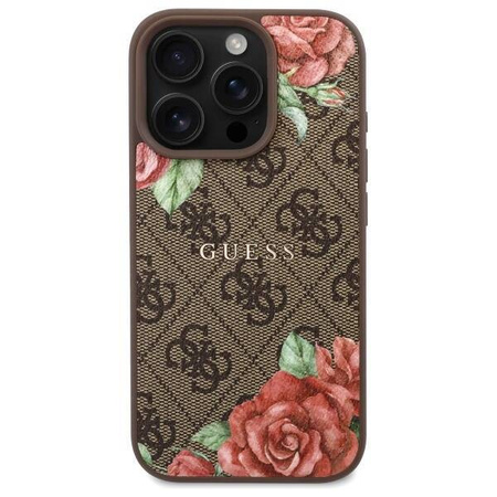 Oryginalne Etui IPHONE 16 PRO Guess Hardcase 4G Flowers Print MagSafe (GUHMP16LP4ROPEMCW) brązowe