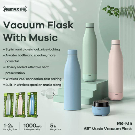 Remax  wireless bluetooth 5.0 speaker with thermos thermal mug 500ml green (RB-M5)