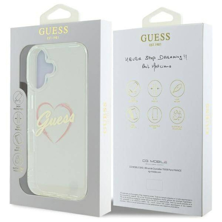 Original Case IPHONE 16 Guess Hardcase IML Heart (GUHCP16SHCHGSPT) transparent