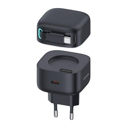 USAMS Lad. network. 1xUSB-C with retractable USB-C cable (head only) PD+QC 35W Gan Fast Charging black/black XMF Series CC202TC01 (US-CC202)