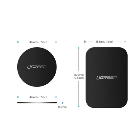 Ugreen LP123 60410 runde/rechteckige Metallplatten für magnetische Telefonhalter – schwarz (2 Stück)