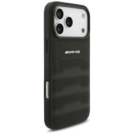 AMG Leather Debossed Lines Logo Case for iPhone 17 Pro Max - Black