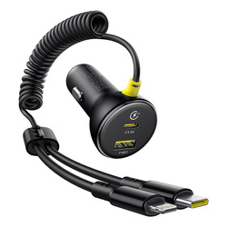 Baseus Okrągła plastikowa ładowarka samochodowa (U+C) + kabel C&L 60W czarna