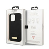 Original Handyhülle IPHONE 13 PRO Guess Hard Case Silicone Logo Plate MagSafe (GUHMP13LSPLK) schwarz