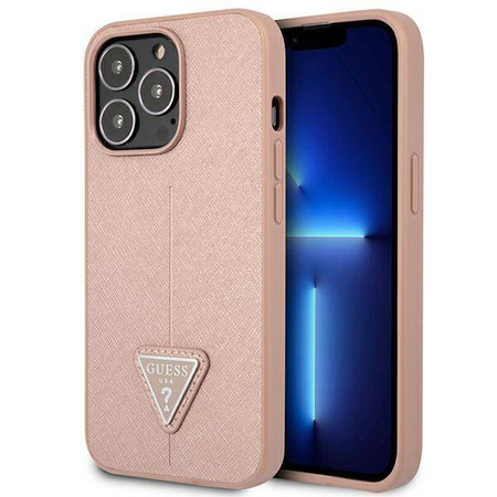 Original Handyhülle IPHONE 14 PRO MAX Guess Hardcase Saffianotriangle Logo (GUHCP14XPSATLP) rosa