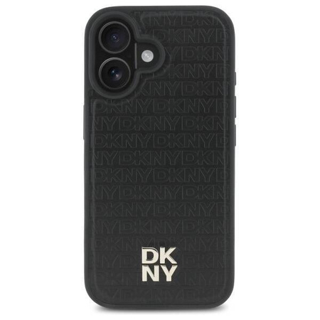 Original Handyhülle IPHONE 16 DKNY Hardcase Repeat Pattern Stack Logo MagSafe (DKHMP16SPSHRPSK) schwarz