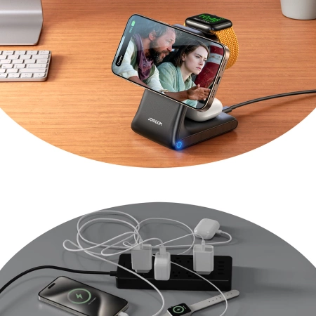 Joyroom JR-W15 Wireless Charger 3-in-1 Ladestation mit MagSafe - Schwarz