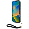 Oryginalne Etui IPHONE 16 PRO Guess HC IML Leopard Triangle Cord Strap czarne