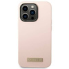 Original Case IPHONE 14 PRO MAX Guess Hard Case Silicone Logo Plate MagSafe pink