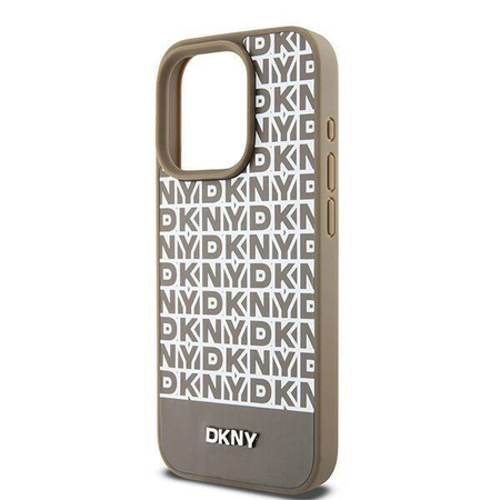 DKNY DKHMP15LPSOSPW iPhone 15 Pro 6.1" brązowy/brown hardcase Leather Printed Pattern Metal Logo MagSafe