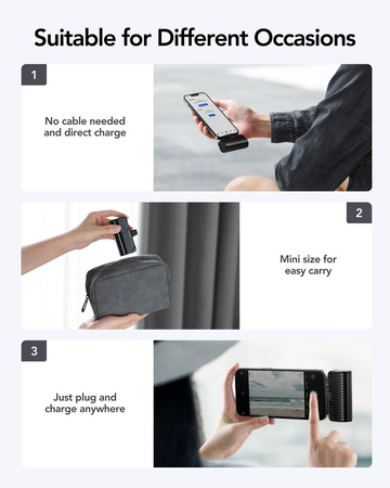 VEGER powerbank 5000 mAh z wbudowanym złączem Lightning PlugOn PD QC3.0 2,4A 20W W0558P czarny