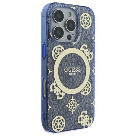 Original Case IPHONE 16 PRO Guess Hardcase IML Peony On 4G Background MagSafe (GUHMP16LH4PYEEB) blue