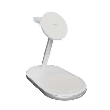 Puro Mag Station Qi2 3-in-1 Kabelloses Ladegerät Kompatibel mit MagSafe - Weiß
