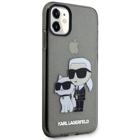 Original Handyhülle IPHONE 11 / XR Karl Lagerfeld Hardcase Gliter Karl&Choupette (KLHCN61HNKCTGK) schwarz