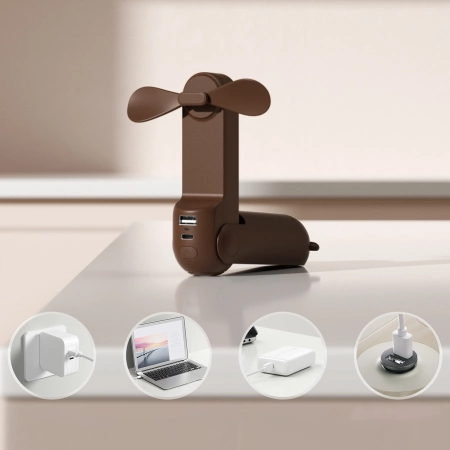 Mini wentylator Jisulife Handheld Fan Life8 Plus przenośny wiatraczek USB z funkcją powerbanka 4500mAh i latarką - brązowy