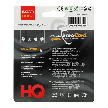 Imro karta pamięci 64GB microSDXC kl. 10 UHS-I + adapter