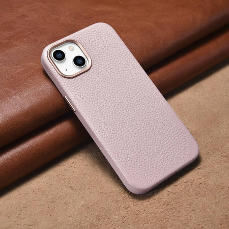 iCarer Litchi Premium Leather Case iPhone 14 Plus Magnetic Leather Case with MagSafe pink (WMI14220711-PK)
