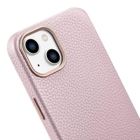iCarer Litchi Premium Leather Case skórzane etui iPhone 14 Plus magnetyczne z MagSafe różowy (WMI14220711-PK)