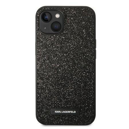 Original Handyhülle IPHONE 14 PLUS Karl Lagerfeld Hardcase Glitter Plaque Logo (KLHCP14MG2ELK) schwarz