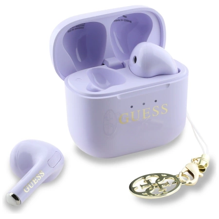 TWS Guess Kopfhörer mit klassischem Logo und Charm-Aufdruck, glänzender Effekt, Lavendel