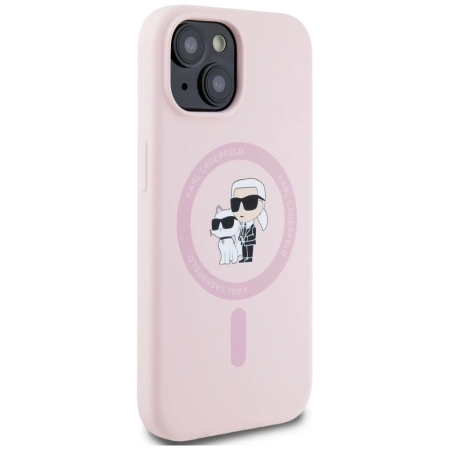 Karl Lagerfeld Silicone Karl&amp;Choupette MagSafe iPhone 15 Plus Case - Pink