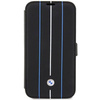 Oryginalne Etui IPHONE 14 PRO BMW Bookcase Leather Stamp Blue Lines (BMBKP14L22RVSK) czarne