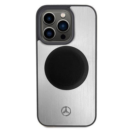 Original Case APPLE IPHONE 15 PRO Mercedes Hardcase Leather&Alu MagSafe (MEHMP15L23ACMS) silver