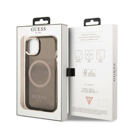 Original Handyhülle IPHONE 13 Guess Hard Case Gold Outline Translucent MagSafe (GUHMP13MHTCMK) schwarz