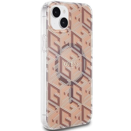 Oryginalne Etui GUESS Hardcase GUHMP15SHGCUSTGW do iPhone 15 (Kompatybilny z Magsafe / IML GCUBE / brązowy)